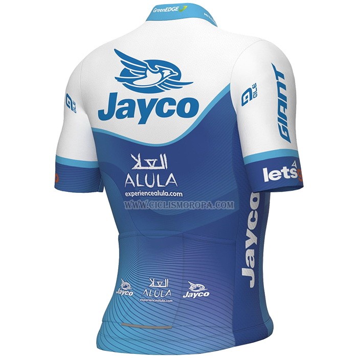 2023 Ropa Ciclismo Jayco Alula Azul Blanco Mangas Cortas y Culotte Corto